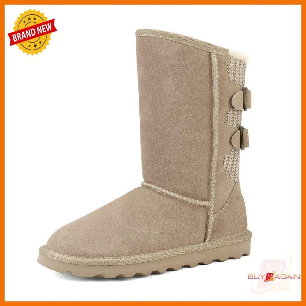 Women's Mid Calf Winter Snow Boots Fuzzy Lined Buckle Booties